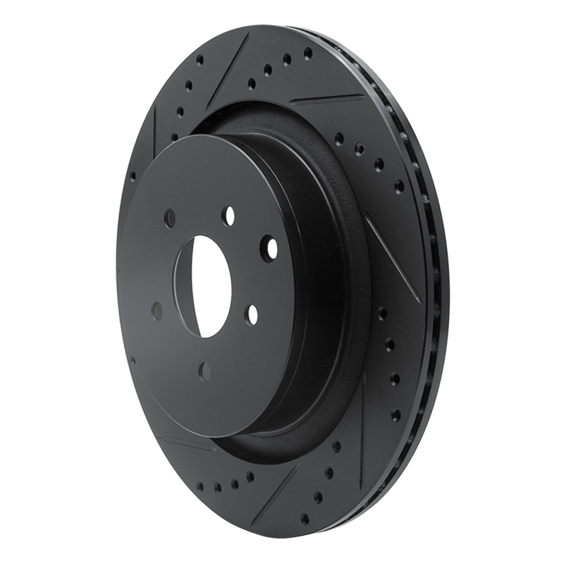 Infiniti Q70L Brake Rotor (1) - Rear Left - R1 Concepts - Drilled & Slotted - Black - `09-`24